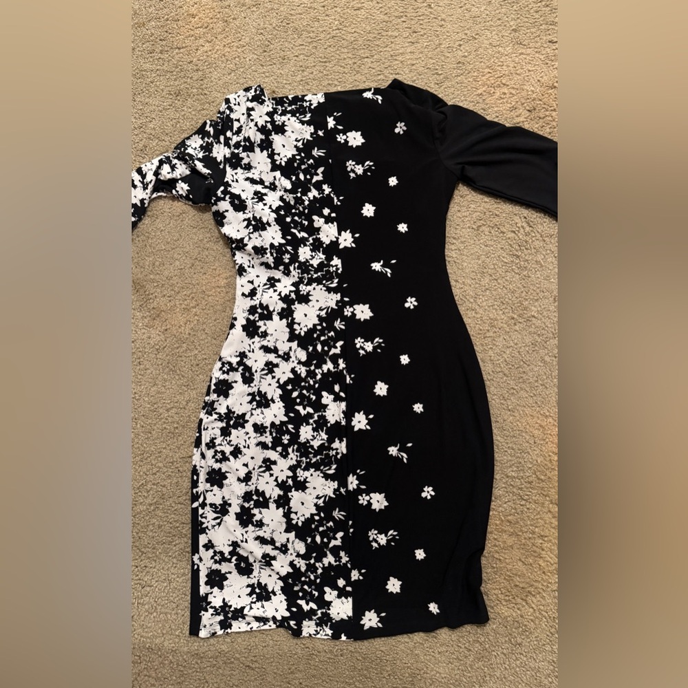 Anne Klein 3/4 sleeve black white dress
